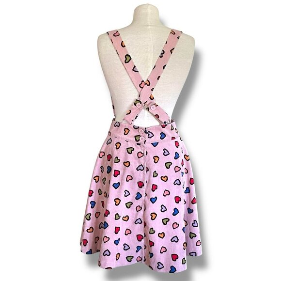 Unique Vintage Womens Ruth Suspender Skirt Sz Medium Pink Hearts Corduory Twee - Picture 5 of 9